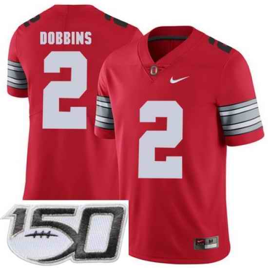 Ohio State Buckeyes 2 J.K. Dobbins Red 2018 Spring Game College Football Limited Stitched 150th Anniversary Patch Jersey